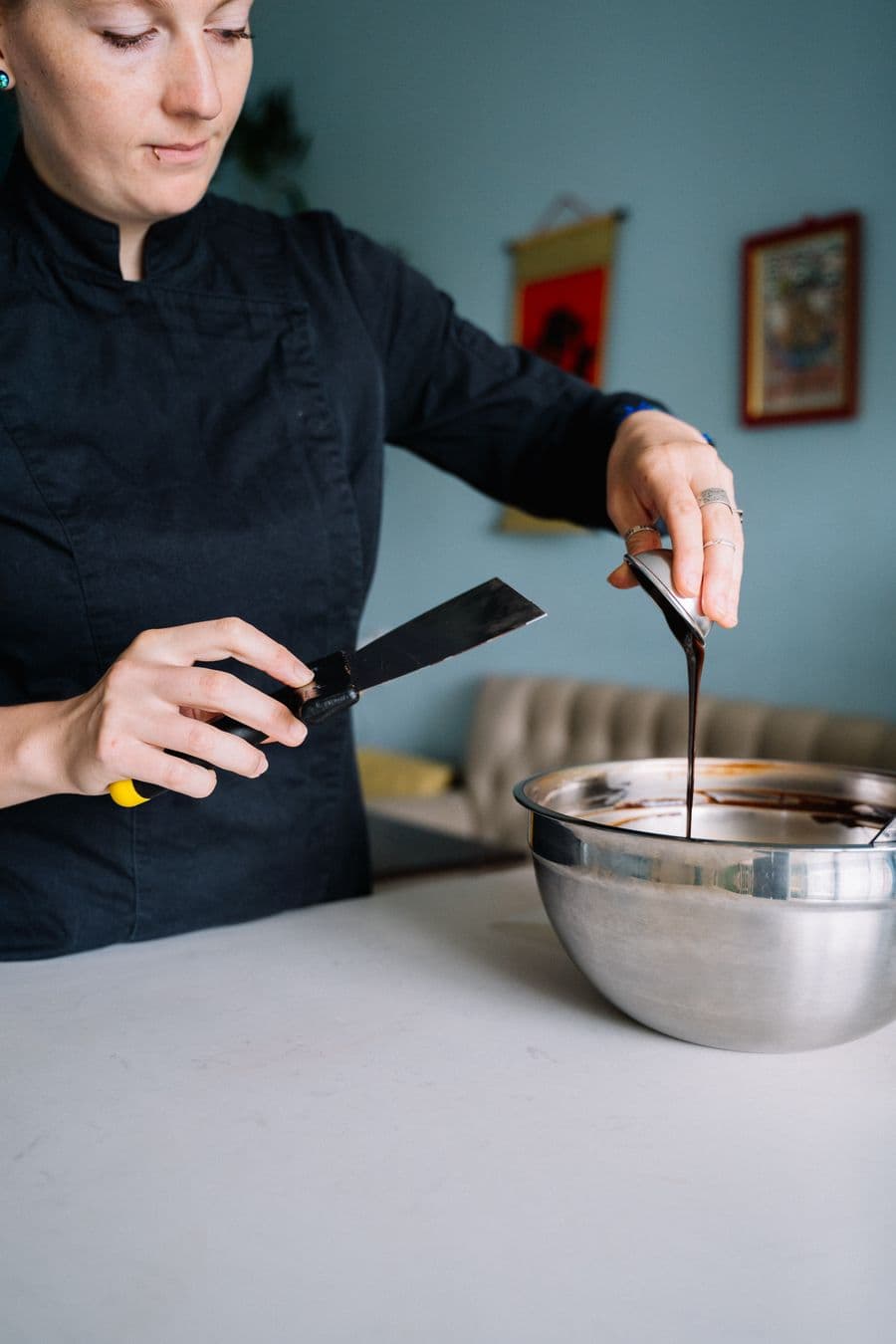Melted chocolate being poured